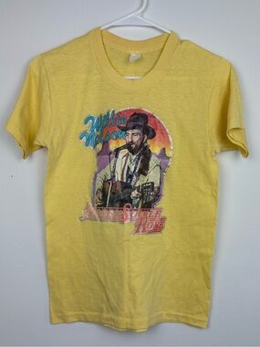 80s Single Stitch Willie Nelson Iron-On Glitter Graphic T-Shirt Small EUC Outlaw